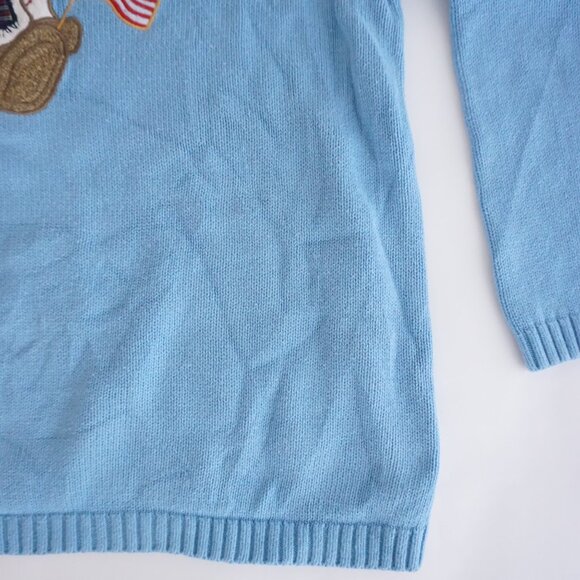Vintage C&B Blue Teddy Bear Knit Sweater Star Appliqué Americana Cabincore XL - Picture 5 of 9
